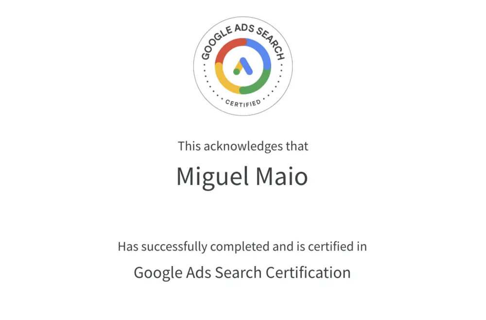 Miguel Maio Google Ads Search certification