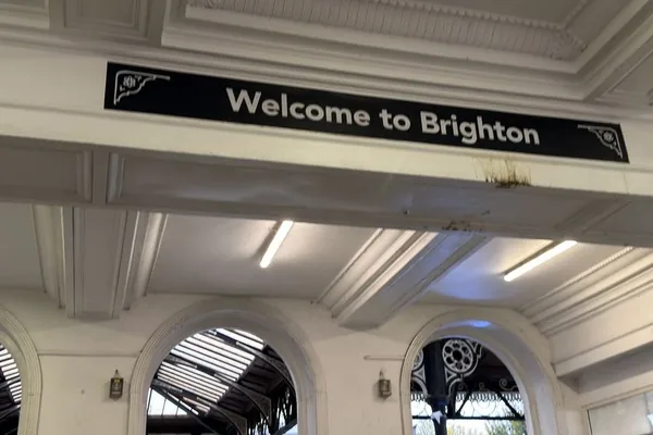 'Welcome to Brighton' sign at the station
