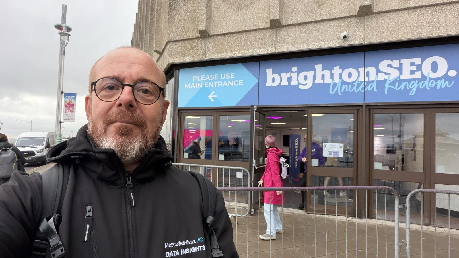 Miguel Maio at the entrance of BrightonSEO 2026 in Brighton